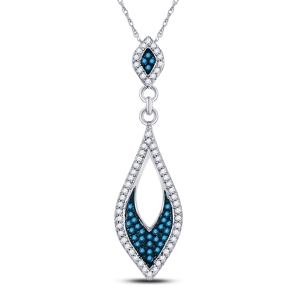 10kt White Gold Women's Blue Color Enhanced Diamond Oval Pendant 1/5 ctw