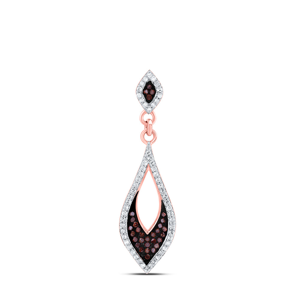10kt Rose Gold Women's Red Color Enhanced Diamond Pointed Oval Pendant 1/6 ctw