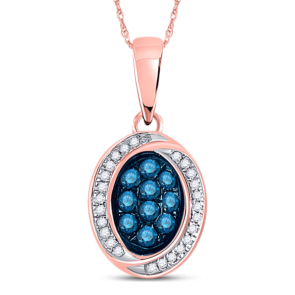 10kt Rose Gold Women's Blue Color Enhanced Diamond Oval Pendant 1/3 ctw
