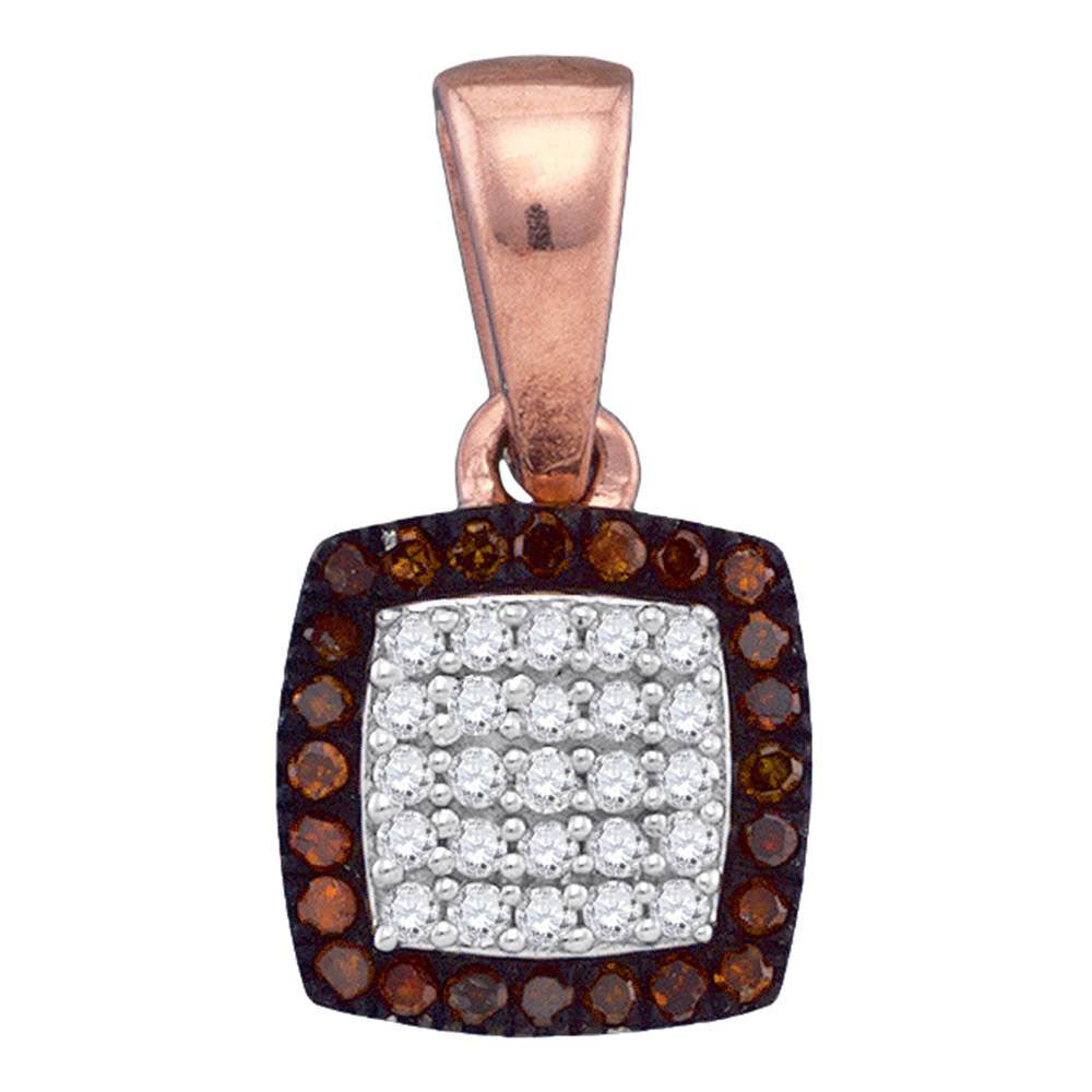 10kt Rose Gold Women's Red Color Enhanced Diamond Square Cluster Pendant 1/8 ctw