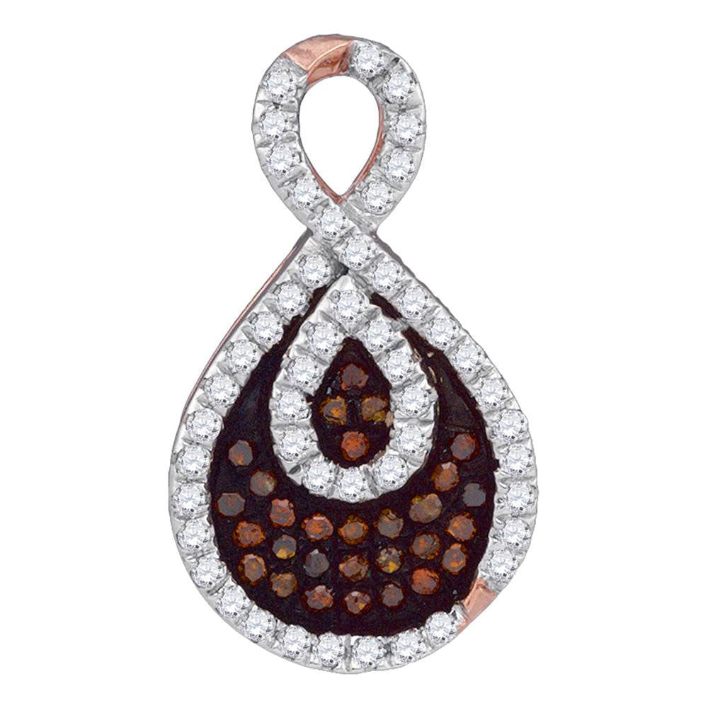 10kt Rose Gold Women's Red Color Enhanced Diamond Teardrop Pendant 1/4 ctw
