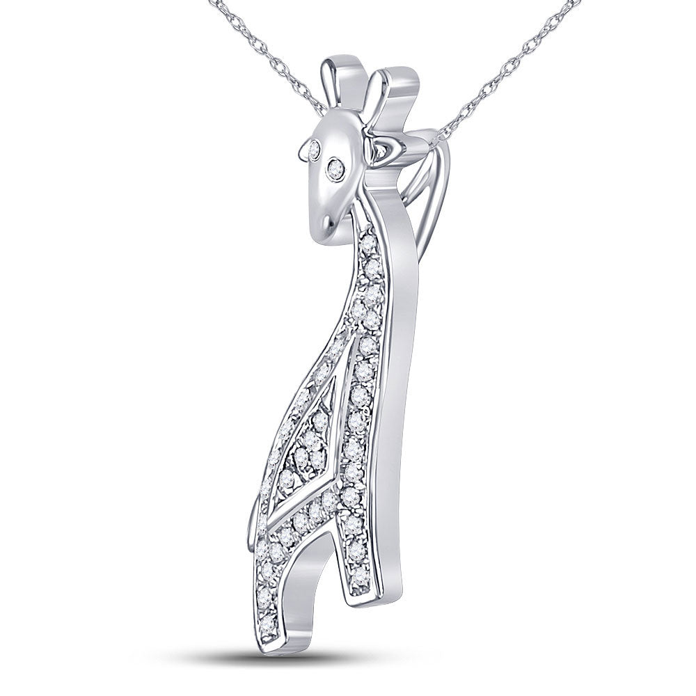 10kt White Gold Women's Diamond Giraffe Animal Pendant 1/10 ctw