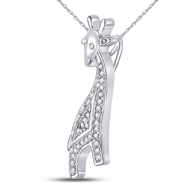 10kt White Gold Women's Diamond Giraffe Animal Pendant 1/10 ctw