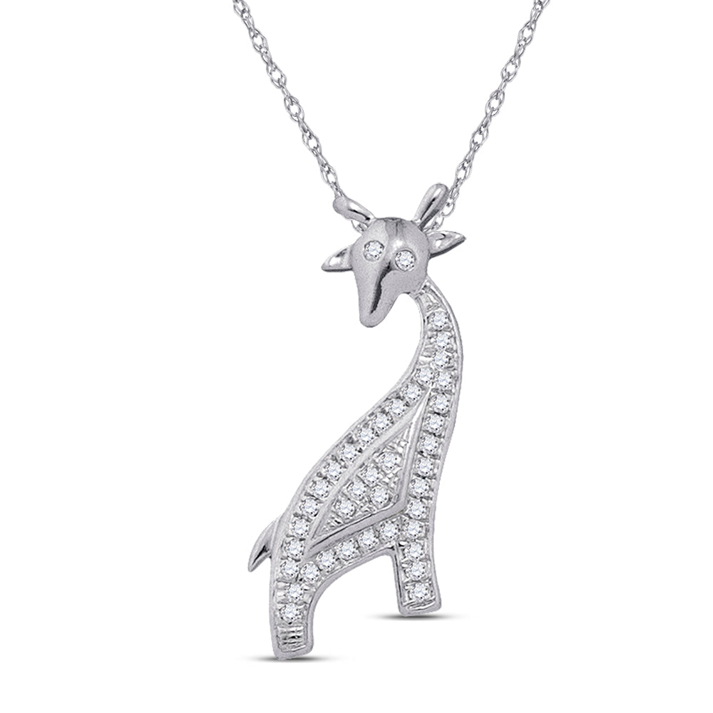 10kt White Gold Women's Diamond Giraffe Animal Pendant 1/10 ctw - view 2