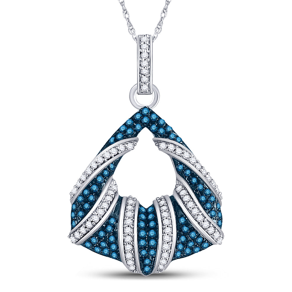 10kt White Gold Women's Blue Color Enhanced Diamond Fashion Pendant 1/3 ctw