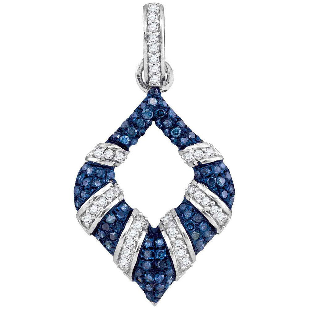 10kt White Gold Women's Blue Color Enhanced Diamond Tapered Fashion Pendant 1/3 ctw