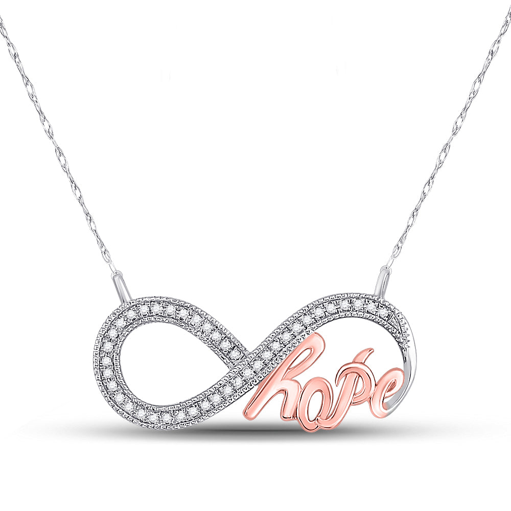 10kt White Gold Women's Diamond Infinity Hope Rose-tone Pendant Necklace 1/10 ctw