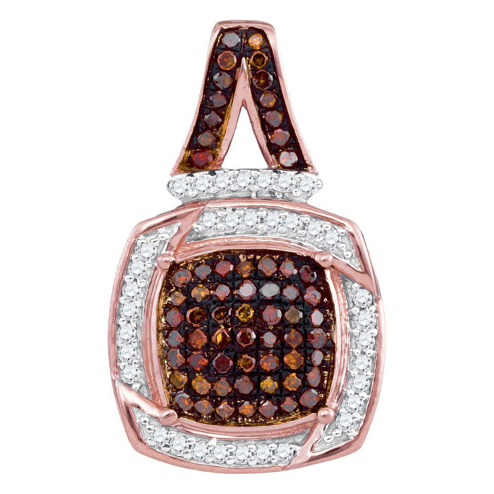 10kt Rose Gold Women's Colored Red Diamond Micro-Pave Pendant 1/4 ctw