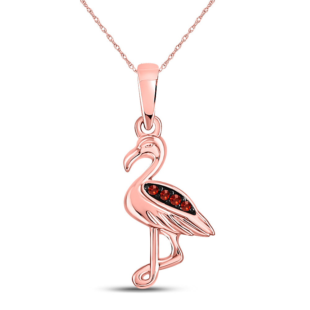 10kt Rose Gold Women's Red Color Enhanced Diamond Flamingo Bird Animal Pendant .01 ctw