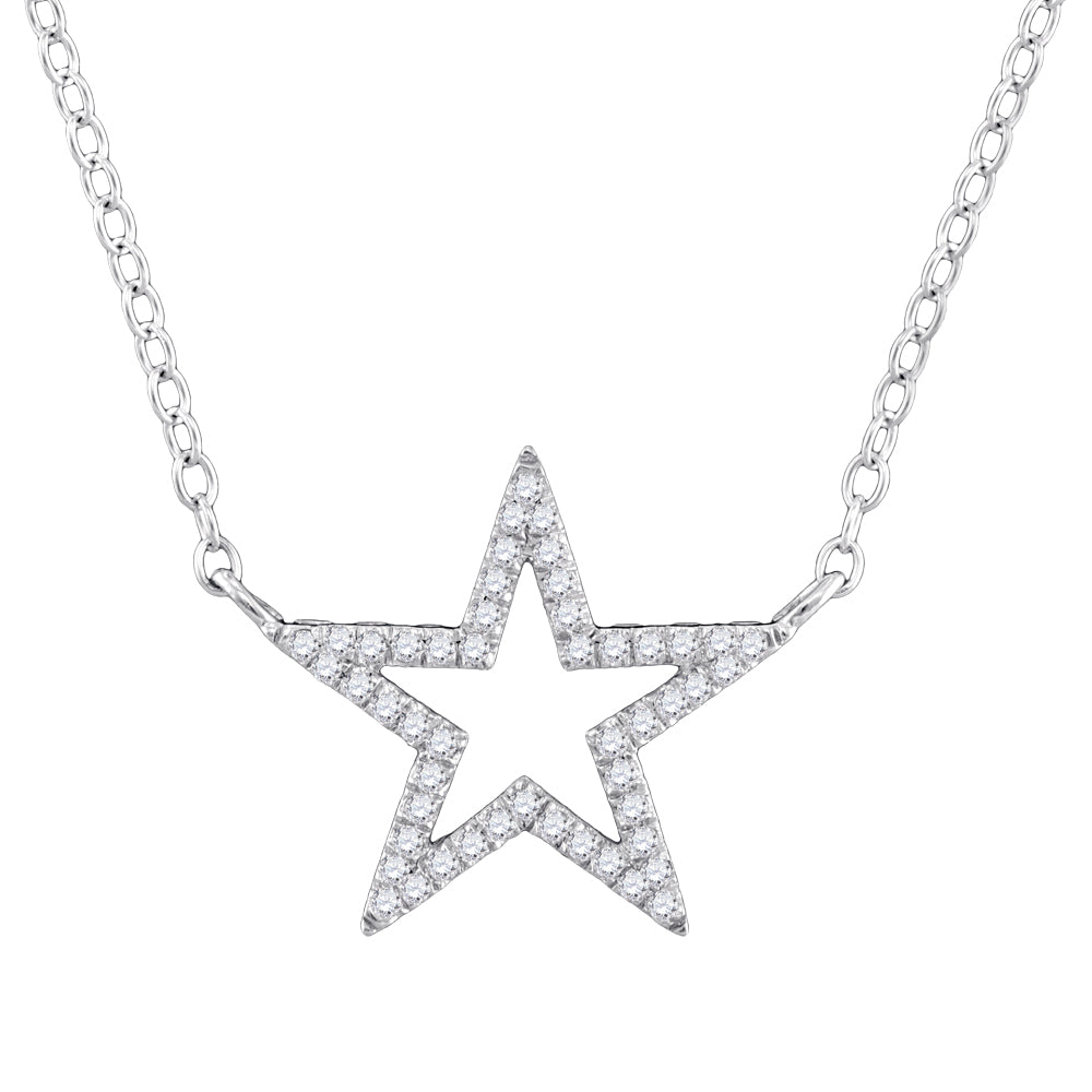 10kt White Gold Women's Diamond Star Outline Pendant Necklace with 18" Chain 1/8 ctw