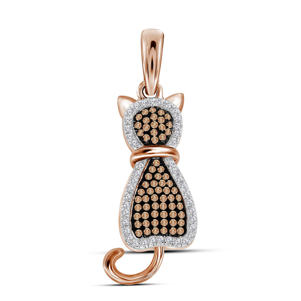 10kt Rose Gold Women's Red Color Enhanced Diamond Kitty Cat Feline Animal Pendant 1/4 ctw - view 2