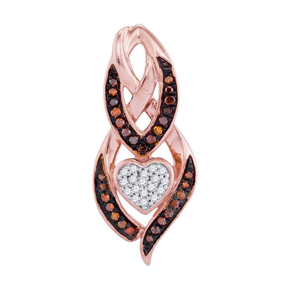 10kt Rose Gold Women's Red Color Enhanced Diamond Heart Pendant 1/6 ctw