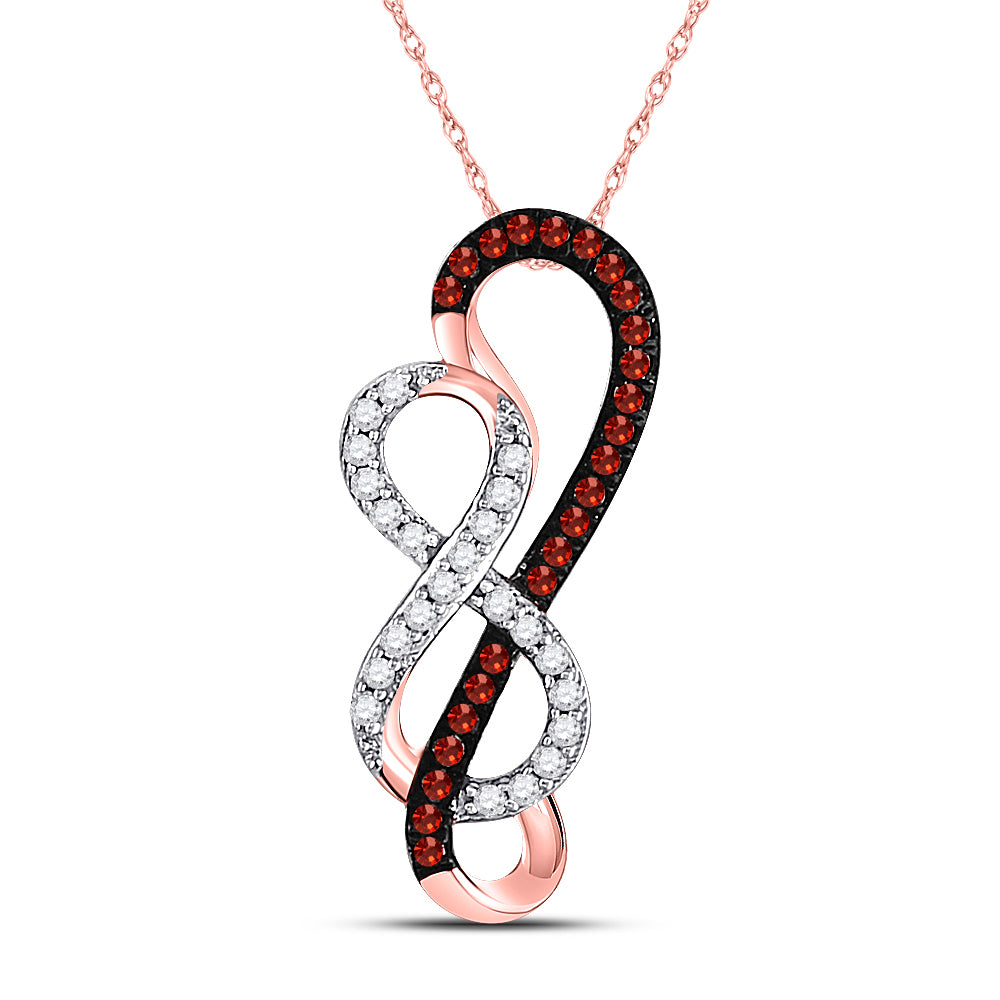 10kt Rose Gold Women's Red Color Enhanced Diamond Infinity Heart Pendant 1/6 ctw