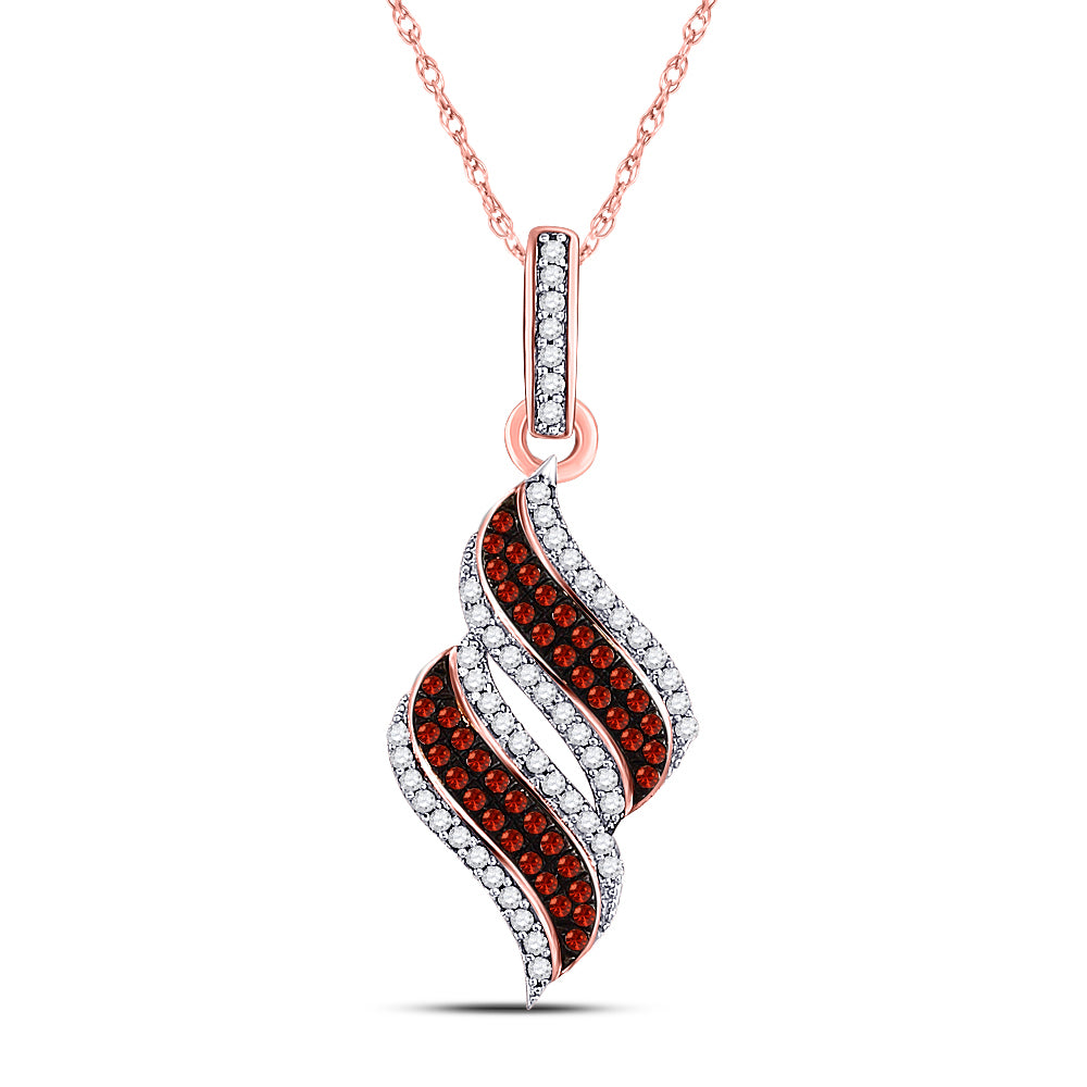 10kt Rose Gold Women's Red Color Enhanced Diamond Cascading Fashion Pendant 1/3 ctw