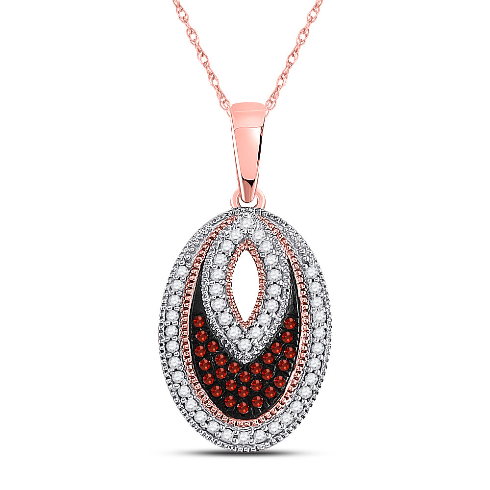 10kt Rose Gold Women's Red Color Enhanced Diamond Oval Pendant 1/5 ctw