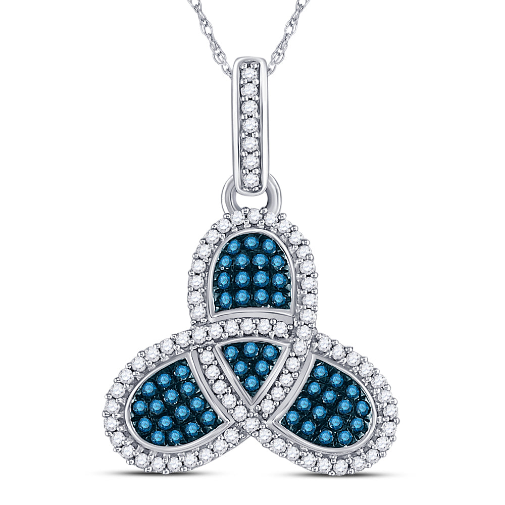 10kt White Gold Women's Blue Color Enhanced Diamond Triquetra Pendant 3/8 ctw