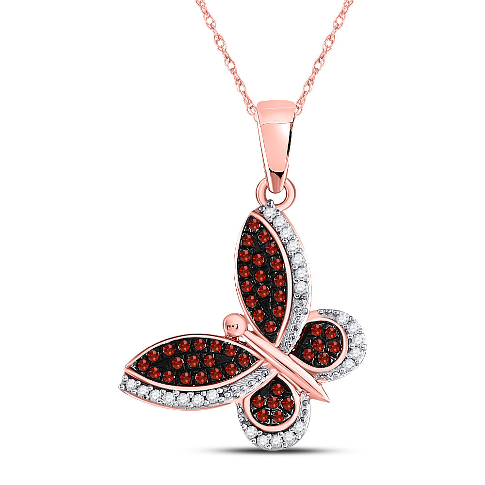 10kt Rose Gold Women's Red Color Enhanced Diamond Butterfly Bug Pendant 1/5 ctw