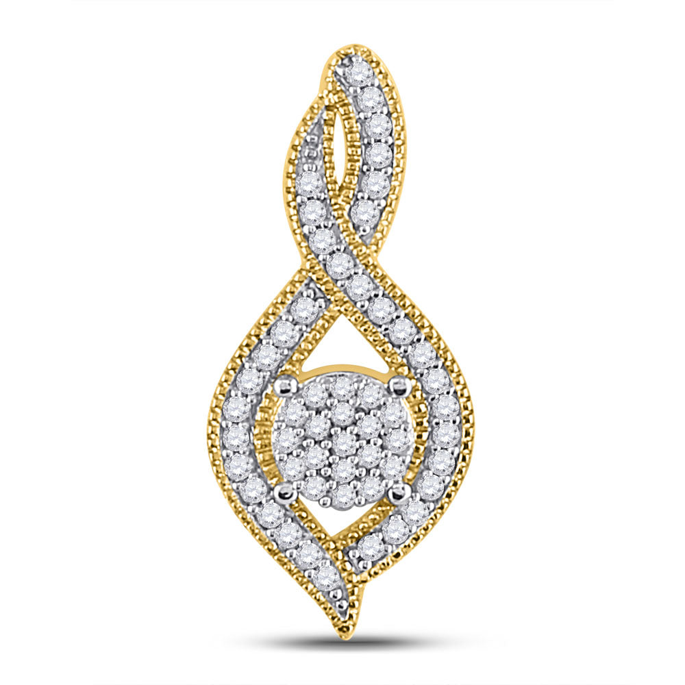 10kt Yellow Gold Women's Diamond Nested Cluster Pendant 1/6 ctw