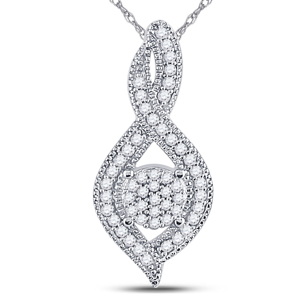 10kt White Gold Women's Diamond Nested Cluster Pendant 1/6 ctw