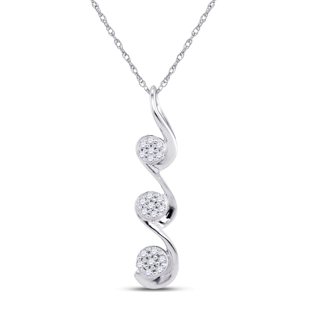 10kt White Gold Women's Diamond Triple Cascading Flower Cluster Pendant 1/20 ctw