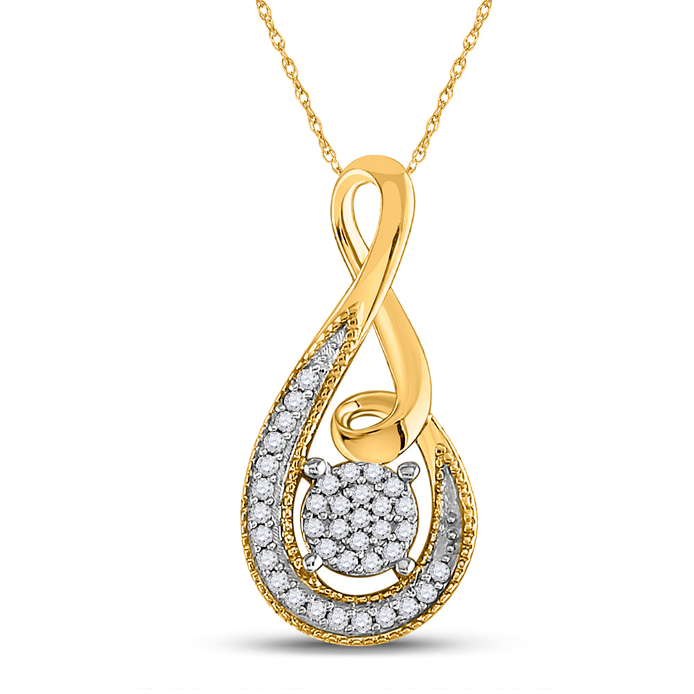 10kt Yellow Gold Women's Diamond Teardrop Cluster Pendant 1/10 ctw