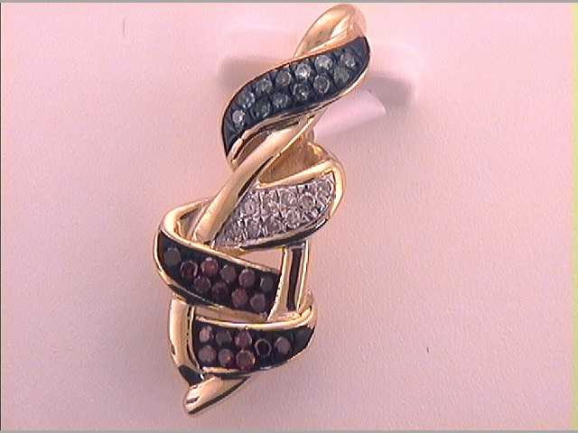 10kt Yellow Gold Women's Colored Blue Diamond & Colored Red Diamond Micro-Pave Pendant 1/10 ctw
