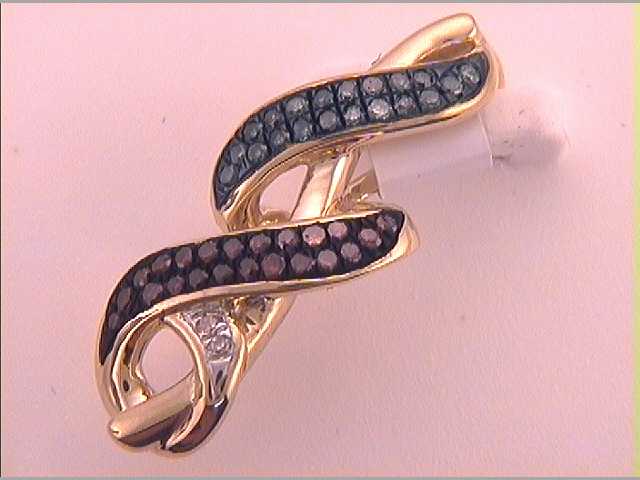 10kt Yellow Gold Women's Colored Red Diamond & Colored Blue Diamond Micro-Pave Pendant 1/10 ctw