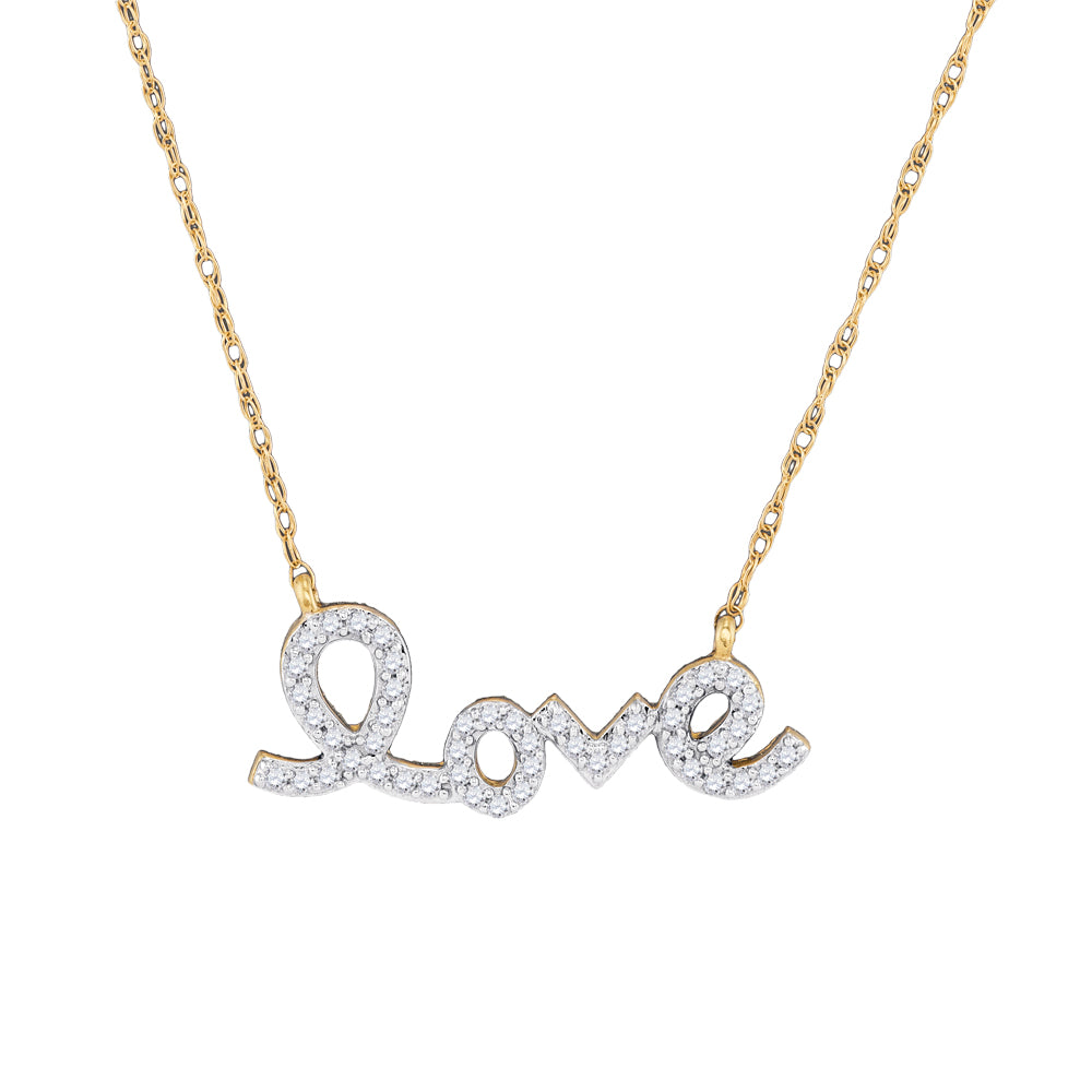 10kt Yellow Gold Women's Diamond Love Pendant Necklace 1/6 ctw