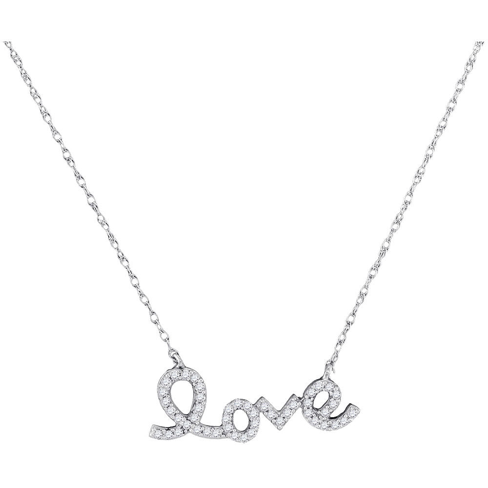 10kt White Gold Women's Diamond Love Pendant Necklace 1/6 ctw