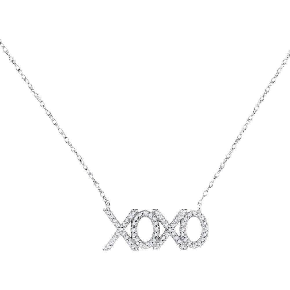 10kt White Gold Women's Diamond XOXO Hugs Kisses Letter Pendant Necklace 1/5 ctw