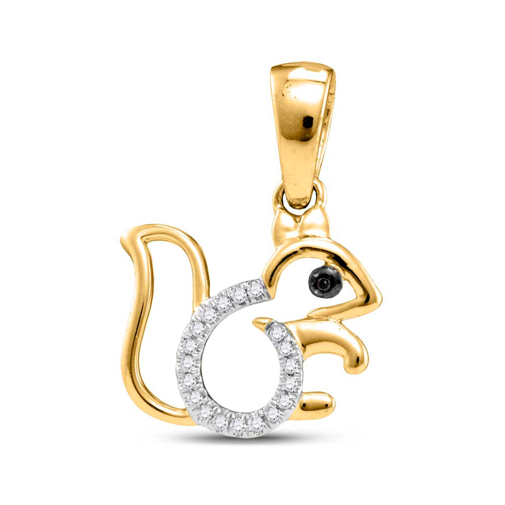 10kt Yellow Gold Women's Diamond Squirrel Critter Pendant 1/20 ctw