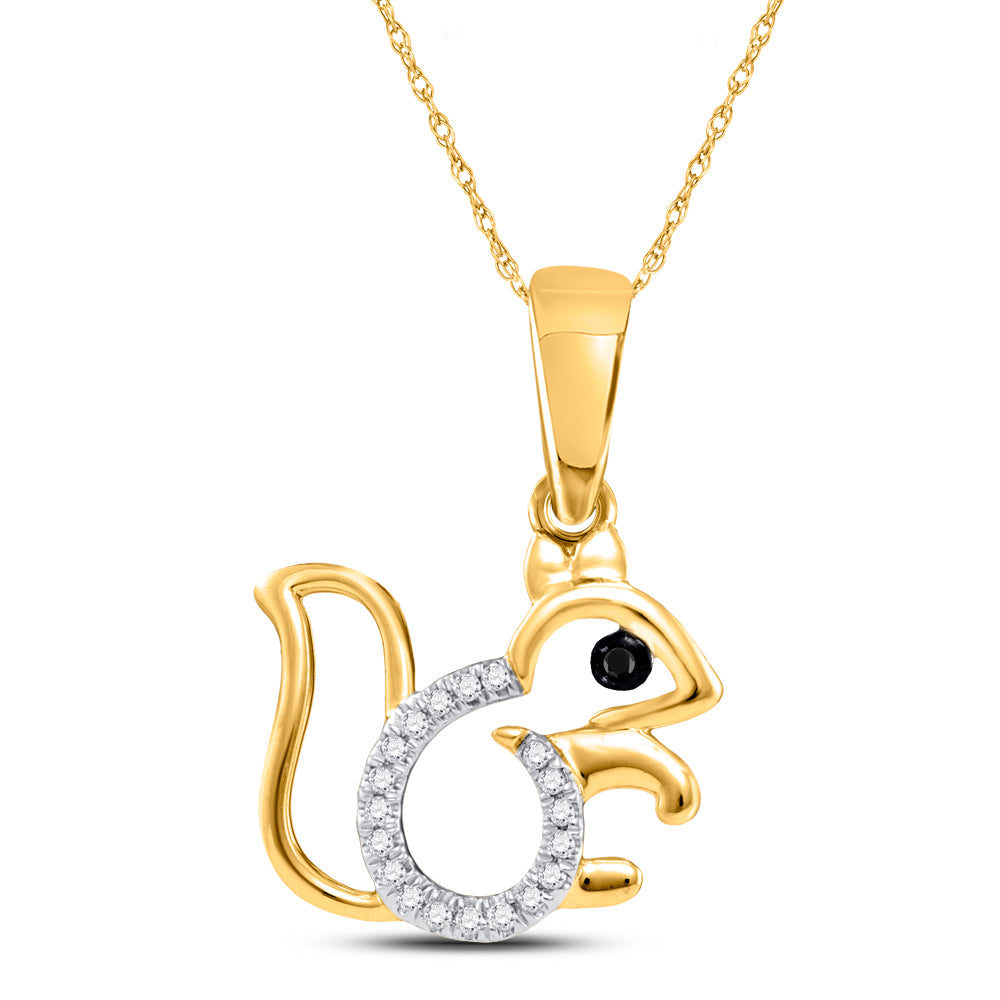 10kt White Gold Women's Diamond Squirrel Critter Pendant 1/20 ctw