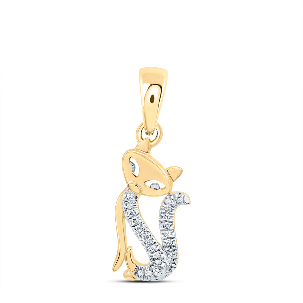 10kt Yellow Gold Women's Diamond Kitty Cat Animal Pendant 1/20 ctw