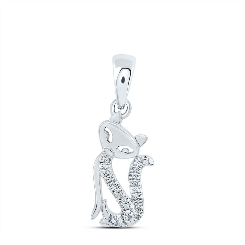 10kt White Gold Women's Diamond Kitty Cat Animal Pendant 1/20 ctw