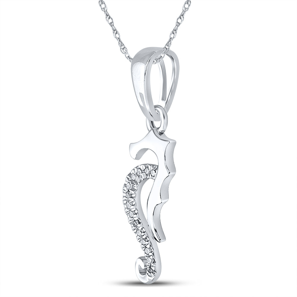 10kt White Gold Women's Diamond Seahorse Animal Pendant 1/20 ctw