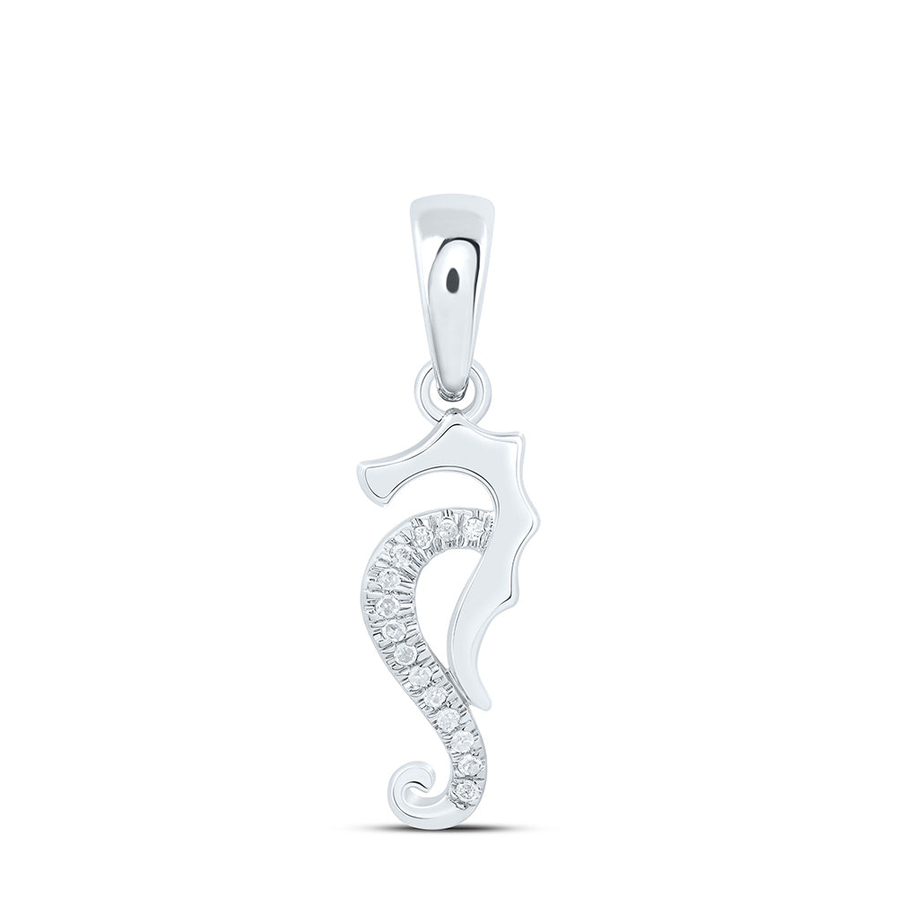 10kt White Gold Women's Diamond Seahorse Animal Pendant 1/20 ctw - view 2