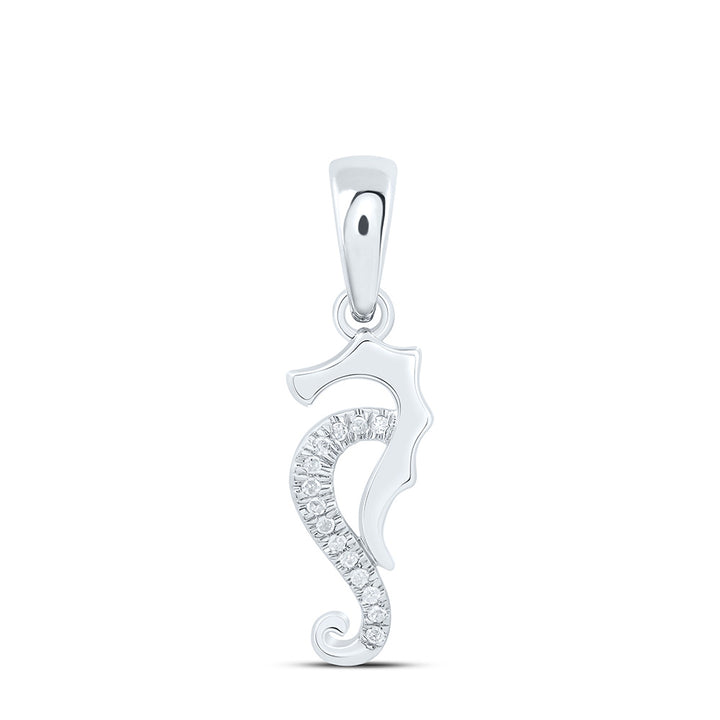 10kt White Gold Women's Diamond Seahorse Animal Pendant 1/20 ctw - view 2