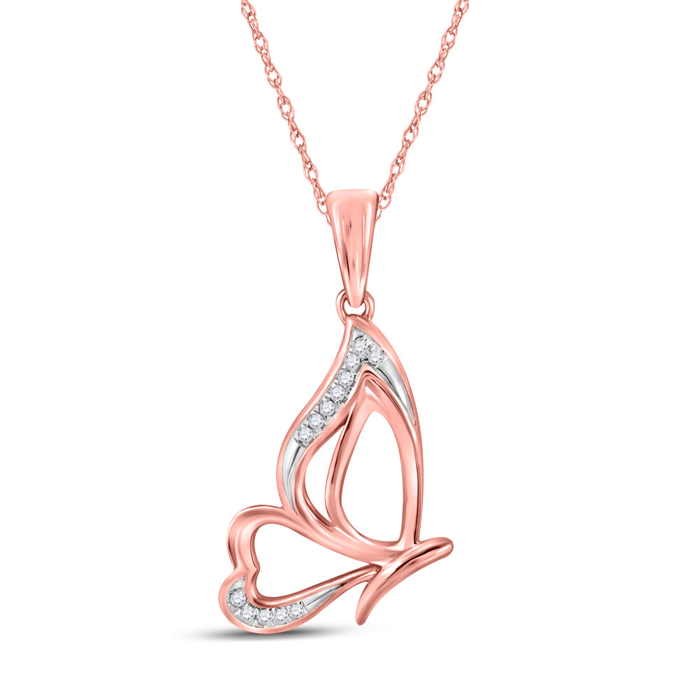 10kt Rose Gold Women's Diamond Butterfly Bug Pendant .03 ctw