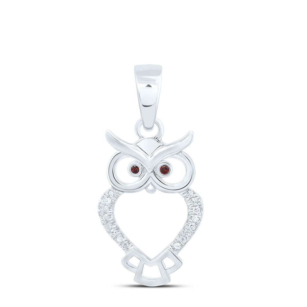 10kt White Gold Women's Red Color Enhanced Diamond Owl Bird Animal Pendant 1/20 ctw