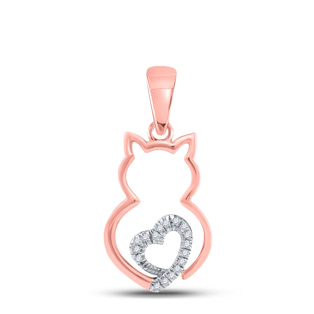 10kt Two-tone Rose Gold Women's Diamond Kitty Cat Animal Pendant 1/20 ctw