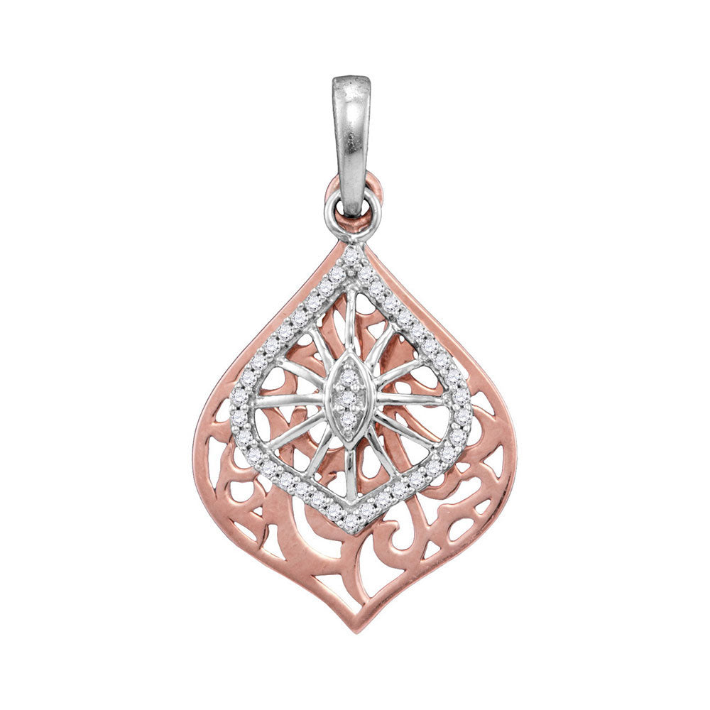 10kt Two-tone Gold Women's Diamond Openwork Wide Oval Pendant 1/8 ctw