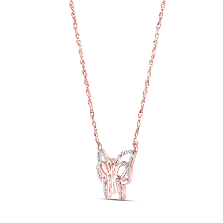 10kt Rose Gold Women's Diamond Butterfly Bug Pendant Necklace 1/5 ctw