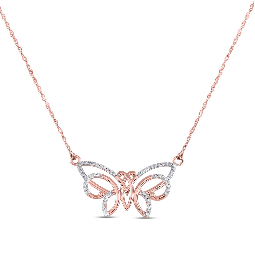 10kt Rose Gold Women's Diamond Butterfly Bug Pendant Necklace 1/5 ctw - view 2
