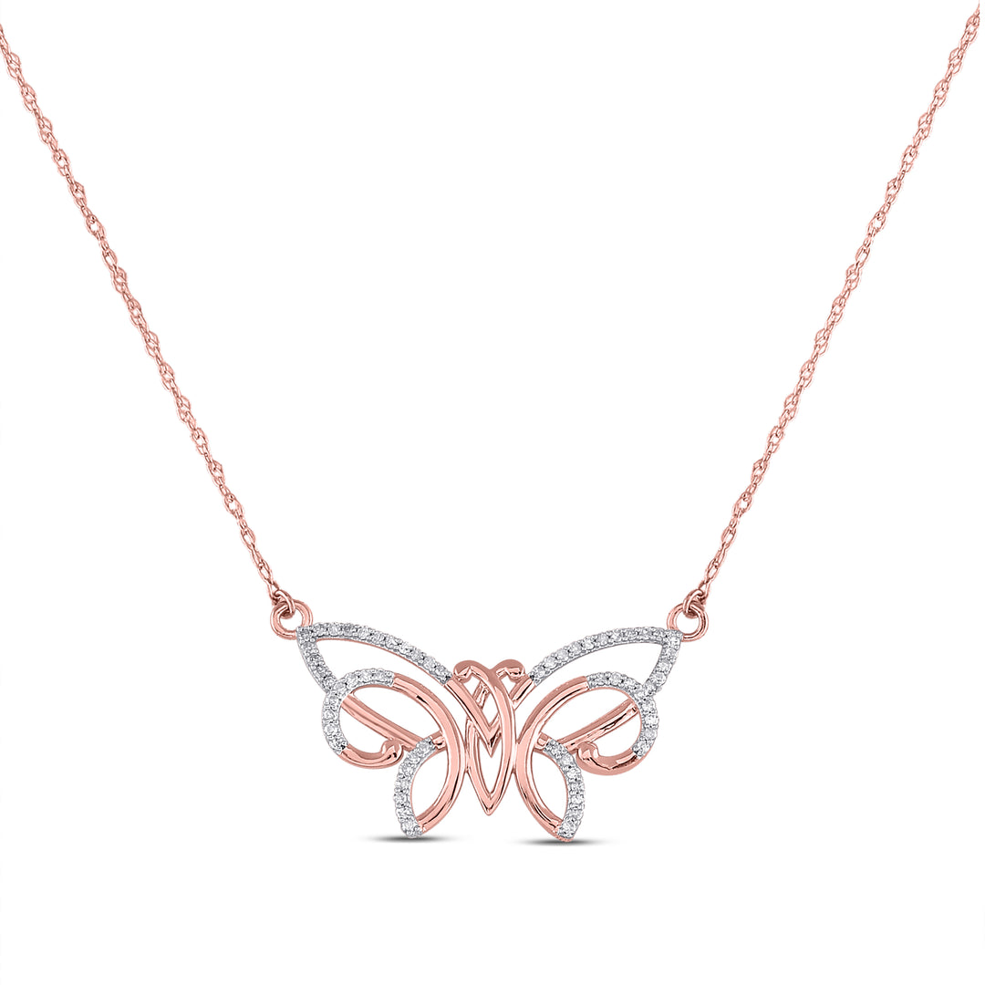 10kt Rose Gold Women's Diamond Butterfly Bug Pendant Necklace 1/5 ctw - view 2