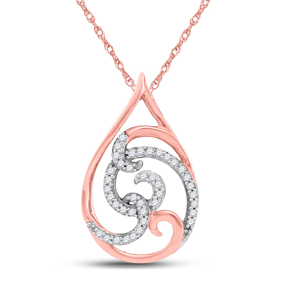 10kt Two-tone Gold Women's Diamond Curl Teardrop Pendant 1/8 ctw