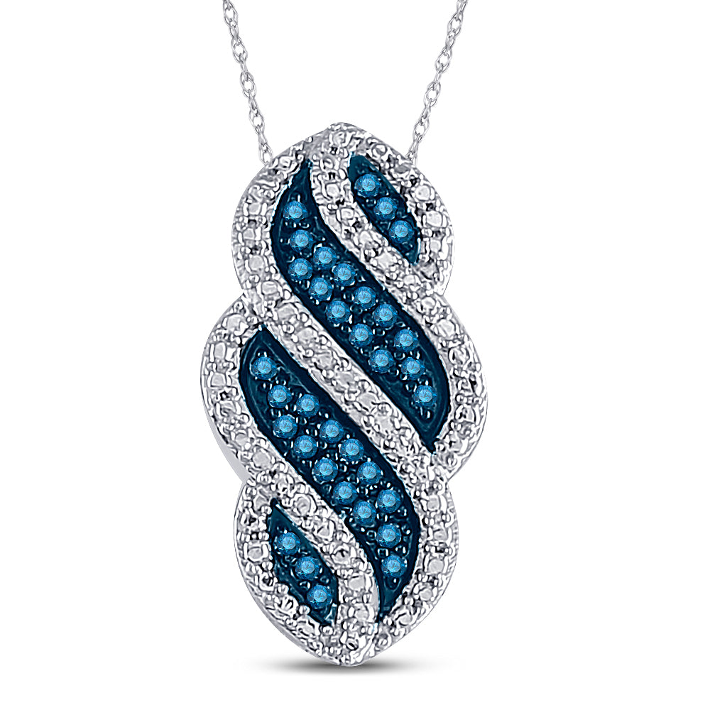 10kt White Gold Women's Blue Color Enhanced Diamond Striped Vertical Pendant 1/10 ctw