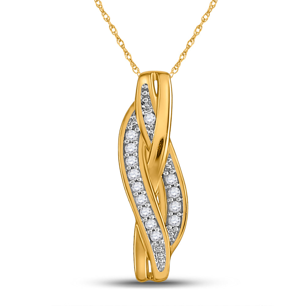 10kt Yellow Gold Women's Diamond Vertical Woven Strand Pendant 1/20 ctw