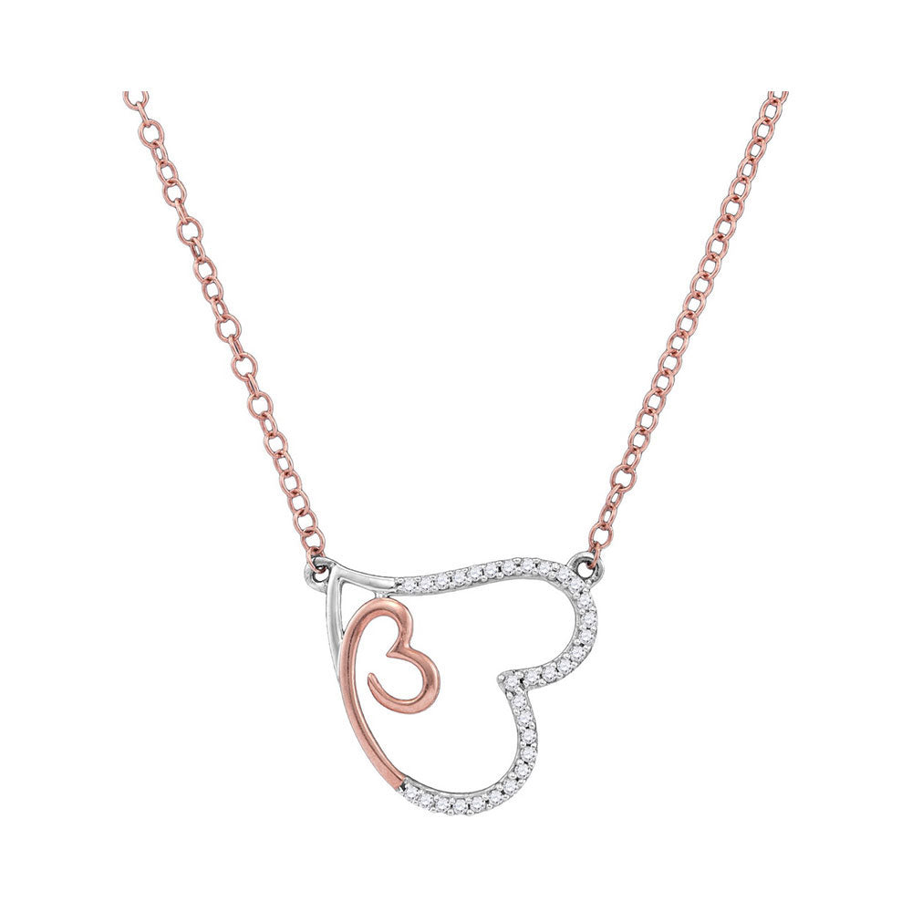 10kt Rose Gold Women's Diamond Double Heart Pendant Necklace 1/10 ctw