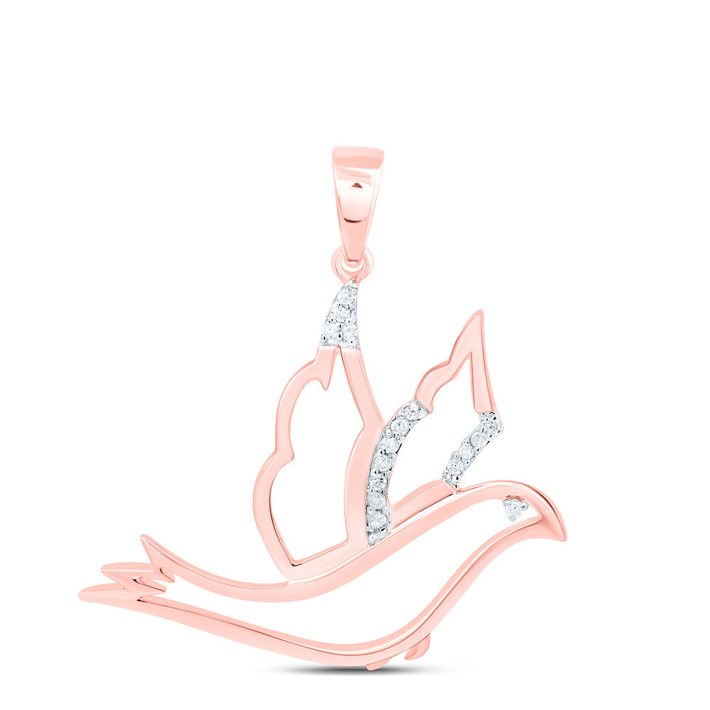 10kt Rose Gold Women's Diamond Animal Dove Bird Pendant 1/20 ctw
