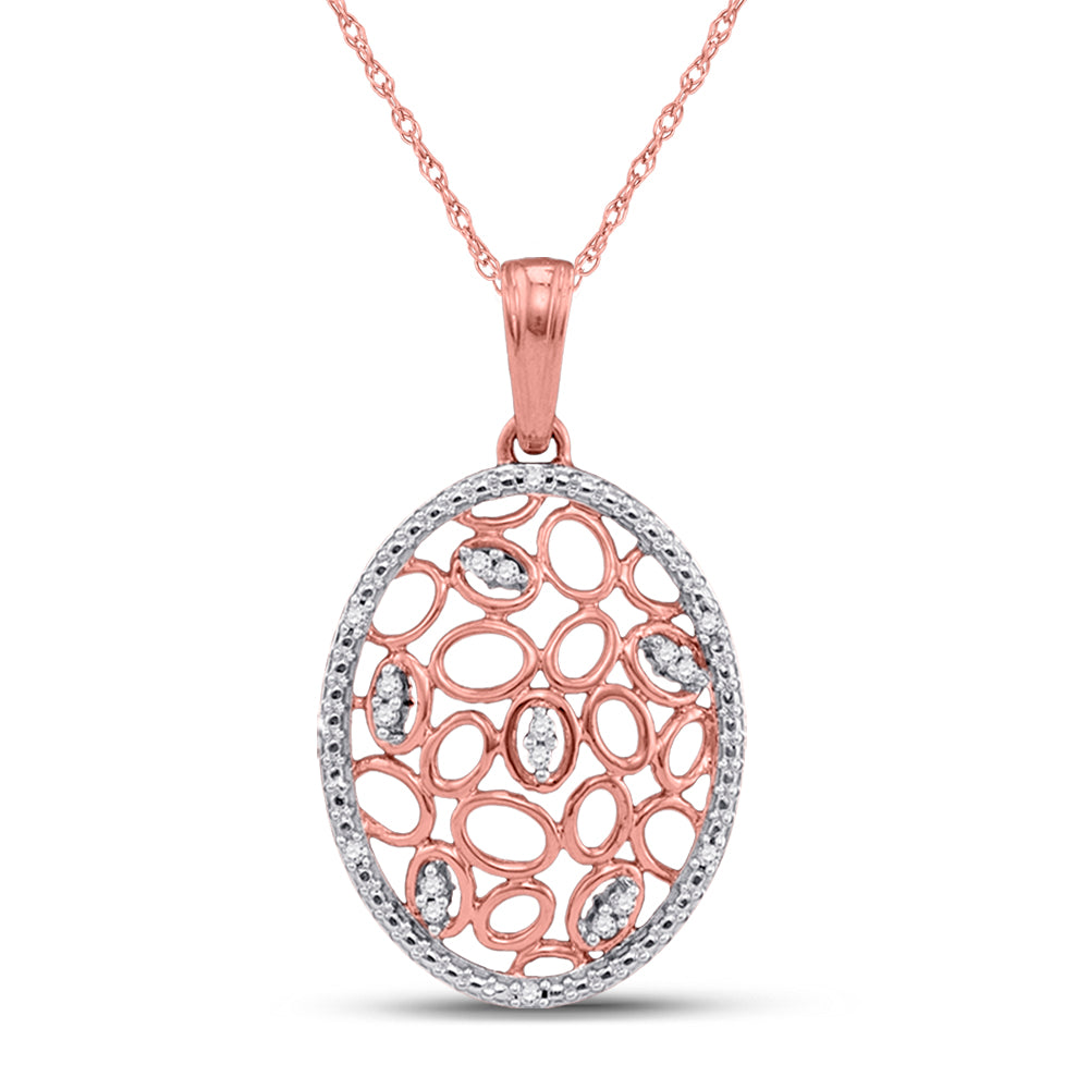 10kt Rose Gold Women's Diamond Oval Honeycomb Pendant 1/20 ctw